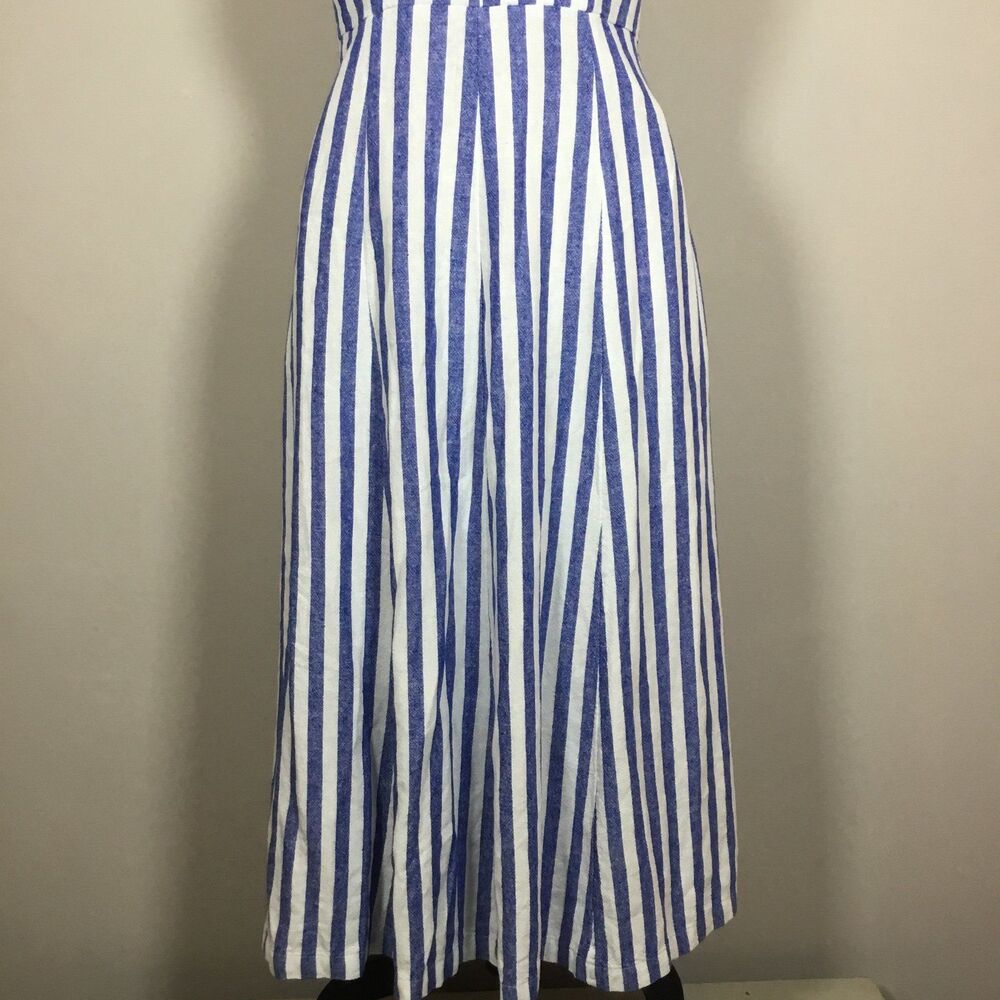 Linen blend maxi dress blue white stripe loveheart neckline smocked back sz S - Picture 3 of 8